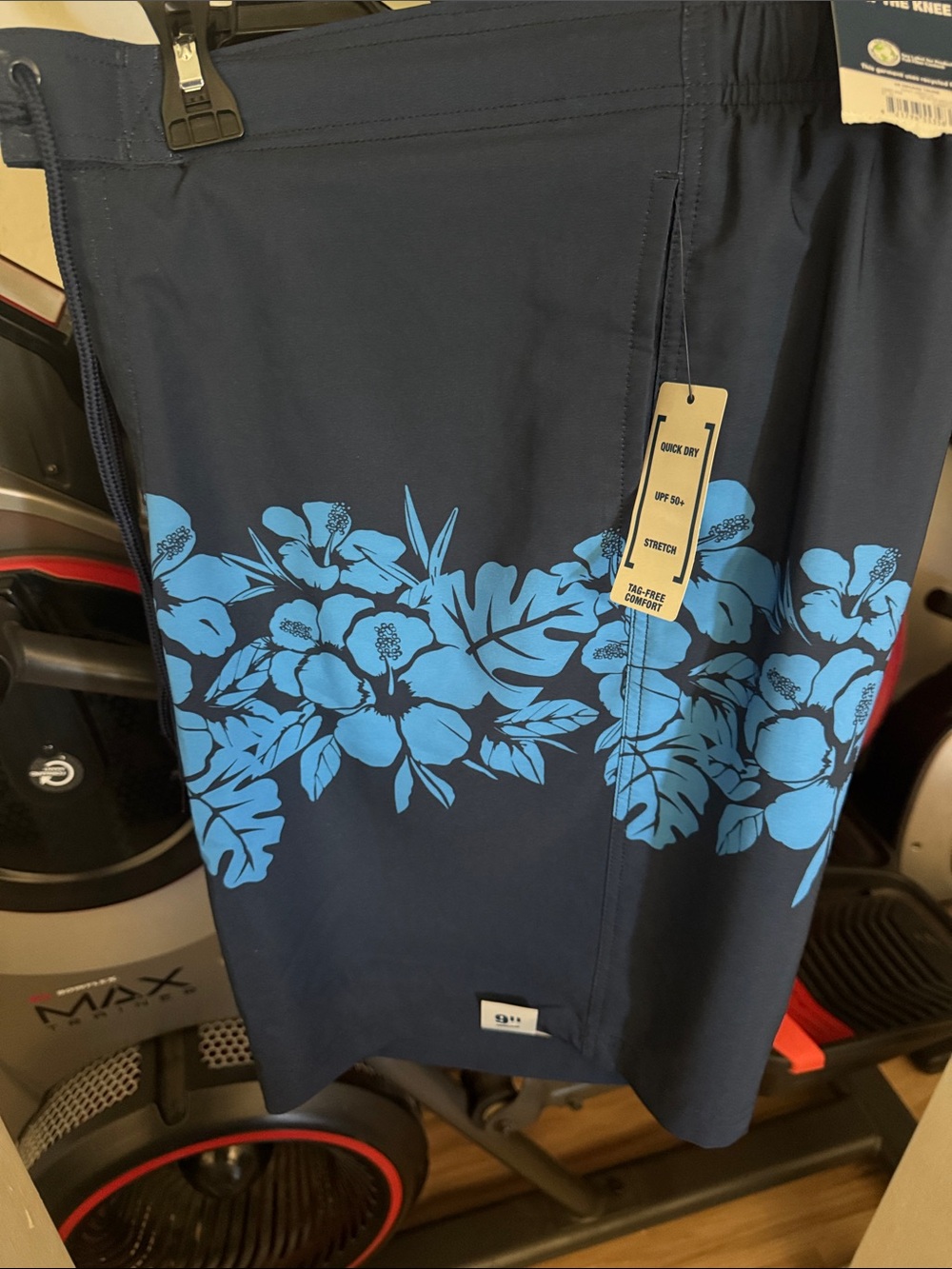 George Navy board Shorts with Bright Blue Floral Border. P 11
